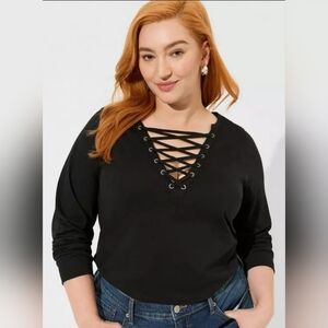 NWT Torrid Vintage Cotton Jersey Lace Up Long Sleeve Tee Size 2 18/20